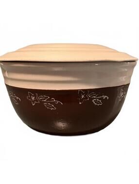 Vintage Oxford Stoneware 8" Mixing Bowl Snowflower Pottery Brown And Cream